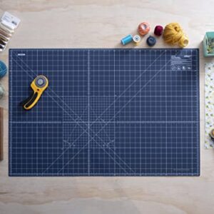 OLFA 24" x 36" Self Healing Rotary Cutting Mat (RM-MG/NBL) - Double Sided 24x36 Inch Cutting Mat with Grid for Fabric, Sewing, Quilting, & Crafts, Designed for Use with Rotary Cutters (Navy)