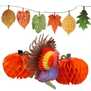 mortime set of 4 tissue paper pumpkin turkey maple leaves banner, thanksgiving hanging autumn themed decor for thanksgiving home school party decorations