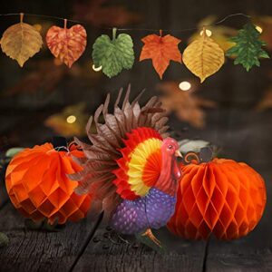 MorTime Set of 4 Tissue Paper Pumpkin Turkey Maple Leaves Banner, Thanksgiving Hanging Autumn Themed Decor for Thanksgiving Home School Party Decorations