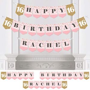 Big Dot of Happiness Custom Sweet 16 - Personalized 16th Birthday Party Bunting Banner and Decoration - Happy Birthday Custom Name Banner