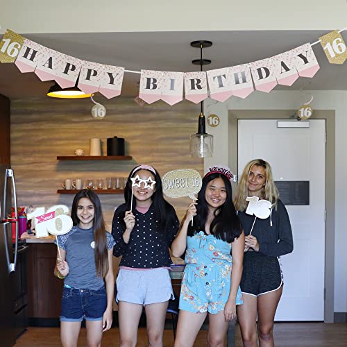 Big Dot of Happiness Custom Sweet 16 - Personalized 16th Birthday Party Bunting Banner and Decoration - Happy Birthday Custom Name Banner