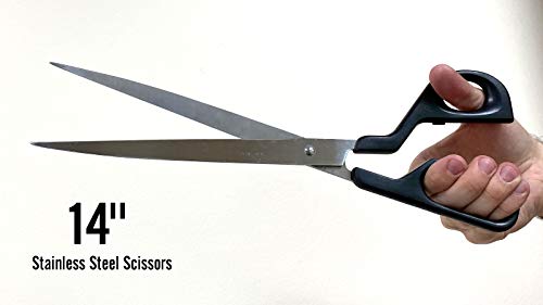 Azi Stainless Steel 14" Long Blade Scissors 3 Finger and Thumb Looped Durable Handles Home Office Craft Projects Gift Wrap Cutting