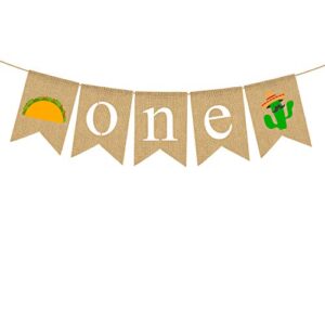 one high chair banner mexican jute burlap cinco de mayo taco cactus baby 1st birthday party fiesta decoration