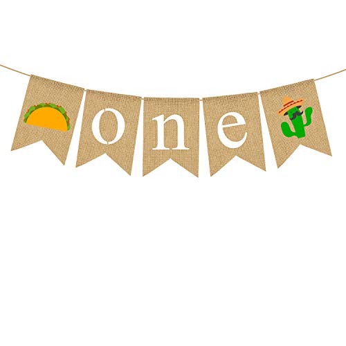 ONE High Chair Banner Mexican Jute Burlap Cinco De Mayo Taco Cactus Baby 1st Birthday party Fiesta Decoration