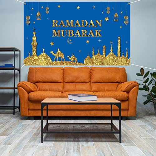 KYMY Large Ramadan Mubarak Porch Sign with 70.8 X 47.2 inch,Muslim Ramadan Banner for Eid Mubarak Party Backdrop,Islamic Hanging Banner for Indoor and Outdoor Ramadan Mubarak Decorations