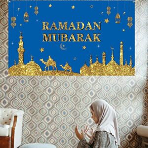 KYMY Large Ramadan Mubarak Porch Sign with 70.8 X 47.2 inch,Muslim Ramadan Banner for Eid Mubarak Party Backdrop,Islamic Hanging Banner for Indoor and Outdoor Ramadan Mubarak Decorations