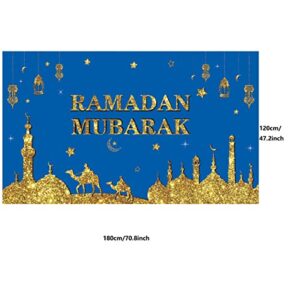 KYMY Large Ramadan Mubarak Porch Sign with 70.8 X 47.2 inch,Muslim Ramadan Banner for Eid Mubarak Party Backdrop,Islamic Hanging Banner for Indoor and Outdoor Ramadan Mubarak Decorations