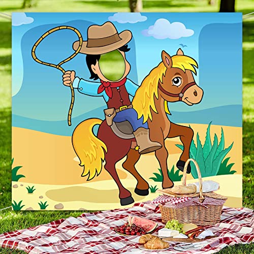 West Cowboy Horse Banner Backdrop Background Pretend Play Party Game West Cowpuncher The Lasso Theme Decor Decorations for Boys Rodeo 1st Birthday Party Baby Shower Supplies Photo Booth Props Favors