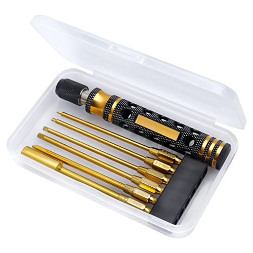 Hobbypark 6 in 1 RC Hex Driver Screwdriver Set 1.5mm 2.0mm 2.5mm 3.0mm & Hex Nut Driver & Phillips Bit and Wheel Wrench for RC Car Hobby Tool Kit