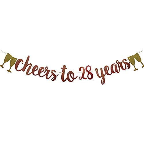 Cheers To 28 Years Banner,Pre-Strung, Rose Gold Paper Glitter Party Decorations For 28TH Wedding Anniversary 28 Years Old 28TH Birthday Party Supplies Letters Rose Gold ZHAOFEIHN