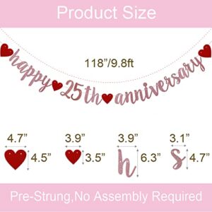 Happy 25th Anniversary Banner, Pre-Strung,Rose Gold Glitter Paper Garlands for 25th Wedding Anniversary Party Decorations Supplies, No Assembly Required,(Rose Gold) SUNbetterland