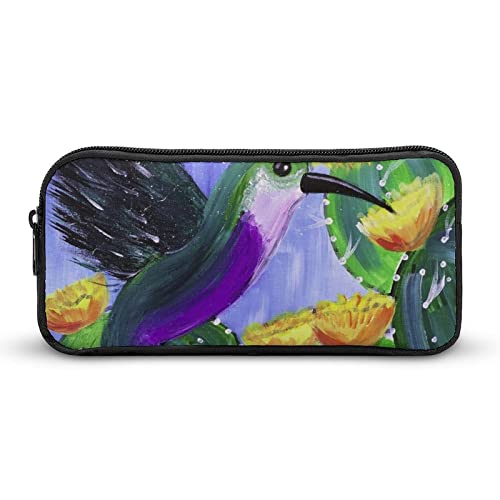 Paint Hummingbird Large Pencil Case Minimalist Pen Pouch Portable Makeup Bag for Middle High College Office School