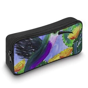 Paint Hummingbird Large Pencil Case Minimalist Pen Pouch Portable Makeup Bag for Middle High College Office School