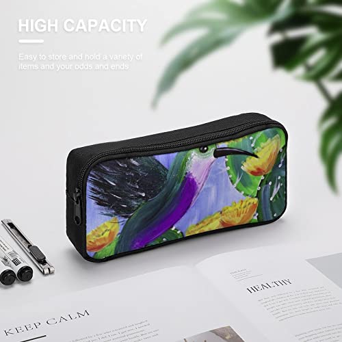 Paint Hummingbird Large Pencil Case Minimalist Pen Pouch Portable Makeup Bag for Middle High College Office School