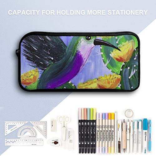 Paint Hummingbird Large Pencil Case Minimalist Pen Pouch Portable Makeup Bag for Middle High College Office School