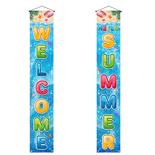 Welcome Hello Summer Porch Banner Beach Hawaiian Themed Hanging Front Door Yard Indoor Outdoor Holiday Party Decoration