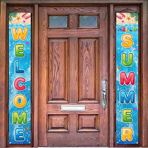 Welcome Hello Summer Porch Banner Beach Hawaiian Themed Hanging Front Door Yard Indoor Outdoor Holiday Party Decoration