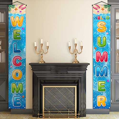 Welcome Hello Summer Porch Banner Beach Hawaiian Themed Hanging Front Door Yard Indoor Outdoor Holiday Party Decoration