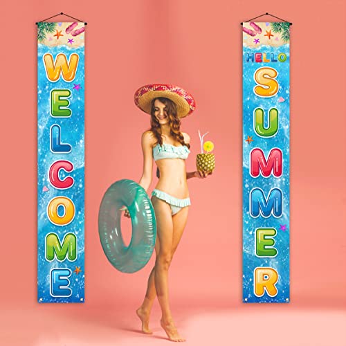 Welcome Hello Summer Porch Banner Beach Hawaiian Themed Hanging Front Door Yard Indoor Outdoor Holiday Party Decoration