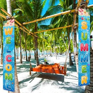 Welcome Hello Summer Porch Banner Beach Hawaiian Themed Hanging Front Door Yard Indoor Outdoor Holiday Party Decoration