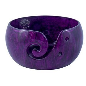 hind handicrafts premium solid handmade crafted metallic finish – aluminium portable yarn storage bowl – holder for knitting crochet hook accessories (6″ x 6″ x 3″, purple stone)
