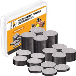 tungsten weights 3.75 ounce 3/8 inch incremental cylinders car incremental weights 16 pieces compatible with pinewood car derby weights, 4 sizes