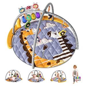 tumama remote control baby play mat large, tummy time mat with piano, baby activity mat with 4pcs hanging baby rattle, baby gym with lights and music, newborn toys unisex