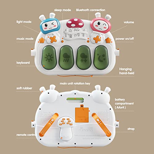 TUMAMA Remote Control Baby Play Mat Large, Tummy Time Mat with Piano, Baby Activity Mat with 4pcs Hanging Baby Rattle, Baby Gym with Lights and Music, Newborn Toys Unisex