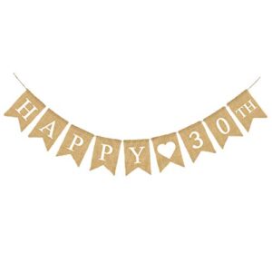 happy 30th birthday banner burlap durable 30th birthday anniversary decorations bunting garland backdrop for him men her