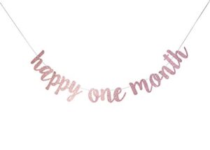 starsgarden glittery rose gold happy one month banner, baby boys/girls’ 1 months/half year birthday, baby shower party gold gliter paper sign(rose gold one month)