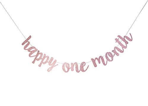 Starsgarden Glittery Rose Gold Happy One Month Banner, Baby Boys/Girls' 1 Months/Half Year Birthday, Baby Shower Party Gold Gliter Paper Sign(Rose Gold One Month)