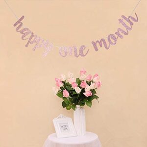 Starsgarden Glittery Rose Gold Happy One Month Banner, Baby Boys/Girls' 1 Months/Half Year Birthday, Baby Shower Party Gold Gliter Paper Sign(Rose Gold One Month)