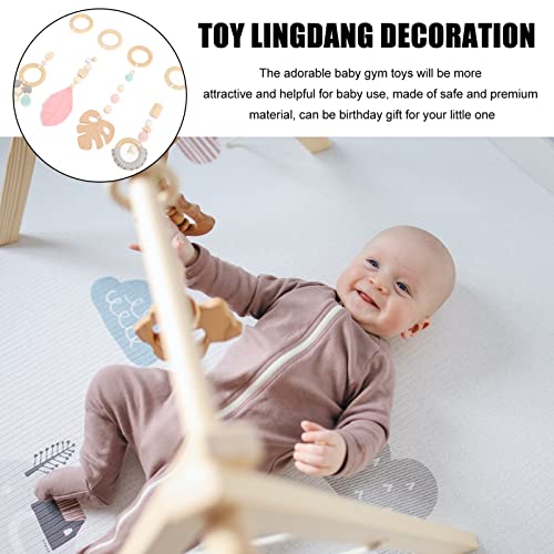 Gadpiparty Wooden Hanging Toys Baby Play Gym 4PCS Wooden Baby Gym Toys Gym Activity Set Infant Sensory Toys for Playing Gyms Pink