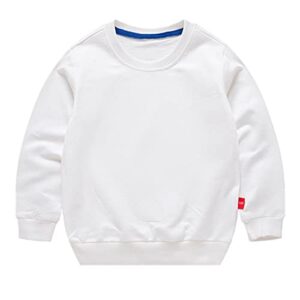 adaliafaye boys’ crewneck sweatshirt girls sport long sleeve cotton thin kids toddler casual solid t-shirt pullover tops white