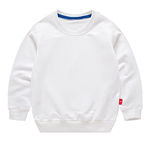 AdaliaFaye Boys' Crewneck Sweatshirt Girls Sport Long Sleeve Cotton thin Kids Toddler Casual Solid T-Shirt Pullover Tops White