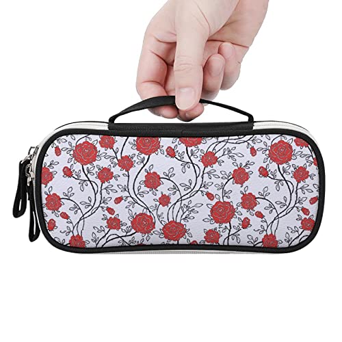 Rose Flowers Plant Pencil Case Bag Large Capacity Stationery Pouch with Handle Portable Makeup Bag Desk Organizer