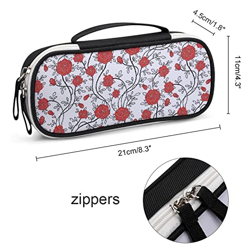 Rose Flowers Plant Pencil Case Bag Large Capacity Stationery Pouch with Handle Portable Makeup Bag Desk Organizer