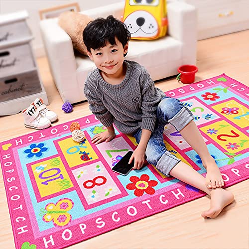 Kids Hopscotch Game Mat , Non-Slip Alphabet Rug for Classroom Soft Durable Woven Faux Wool Floor Carpet for Bedroom , Children Playroom Nursery Room Playmat Baby Tummy Time Play Mats (C)