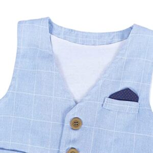 Marendyee Baby Boys' Suit Formal Outfits Long Sleeve Shirt Blue Plaid Vest Pants Gentleman Clothes Sets Wedding Photoshoot Infant Tuxedo 12-18 Months