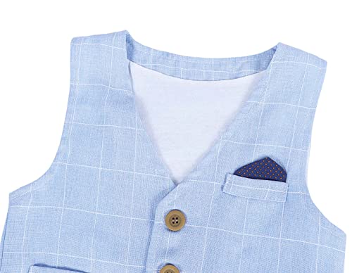 Marendyee Baby Boys' Suit Formal Outfits Long Sleeve Shirt Blue Plaid Vest Pants Gentleman Clothes Sets Wedding Photoshoot Infant Tuxedo 12-18 Months
