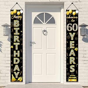 60th birthday decorations door banner party supplies for women men, cheers to 60 years old birthday sign decor, black gold happy sixty birthday porch sign for indoor outdoor