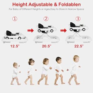 HONEY JOY Baby Walker, Foldable Seated Walker with Wheels, Adjustable Height, Steering Wheel w/Horn, Music & Lights, Removable Food Tray, Padded Seat, Car Walker for Baby Boy Girl Age 6 Months+