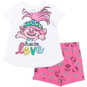 dreamworks trolls poppy toddler girls short sleeve t-shirt french terry shorts set white/pink 3t