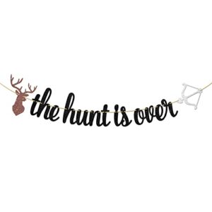 the hunt is over banner – bridal shower wedding party decorations, engagement party bachelorette party supplies black glitter