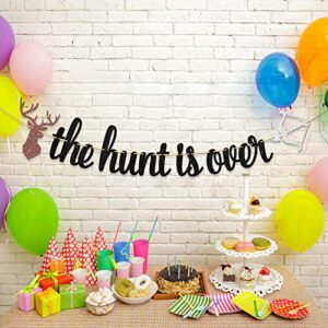 The Hunt is Over Banner - Bridal Shower Wedding Party Decorations, Engagement Party Bachelorette Party Supplies Black Glitter