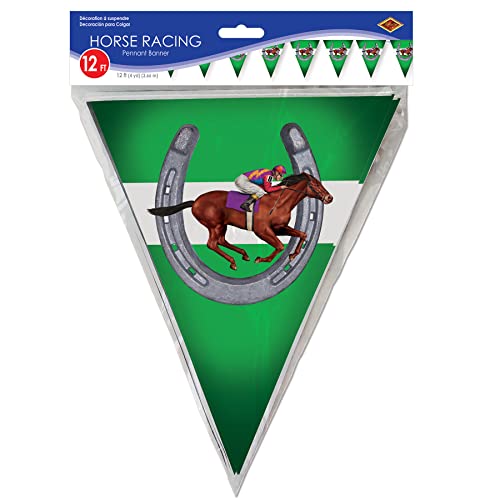 Beistle Horse Racing Pennant Banner, 11" x 12', Multicolor