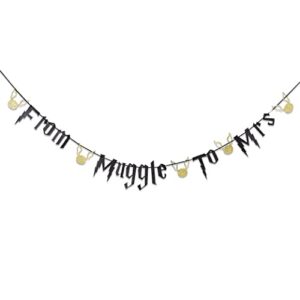 from muggle to mrs banner-harry potter theme bachelor party supplies,bridal shower bachelor decorations, black glitter wizard garland, bachelor girl photo props