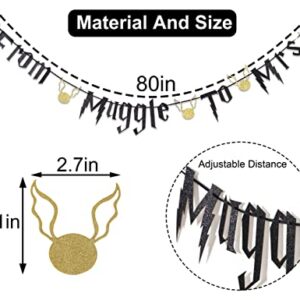 From Muggle To Mrs banner-Harry Potter Theme Bachelor Party Supplies,Bridal Shower Bachelor Decorations, Black Glitter Wizard Garland, Bachelor Girl Photo Props