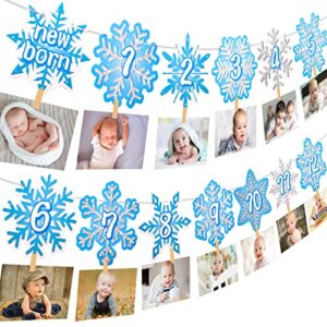 snowflake first birthday party decoration snowflake theme 1st birthday photo banner for newborn to 12 months for baby shower winter onederland party supplies