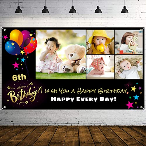 Personalized Birthday Banner for Boys Girls Women Men Kids Adults, Custom Happy Birthday Decorations Photo banners for Parties, Customized Black Backdrop Large Flag 35.5"x59"(about 5x3ft)